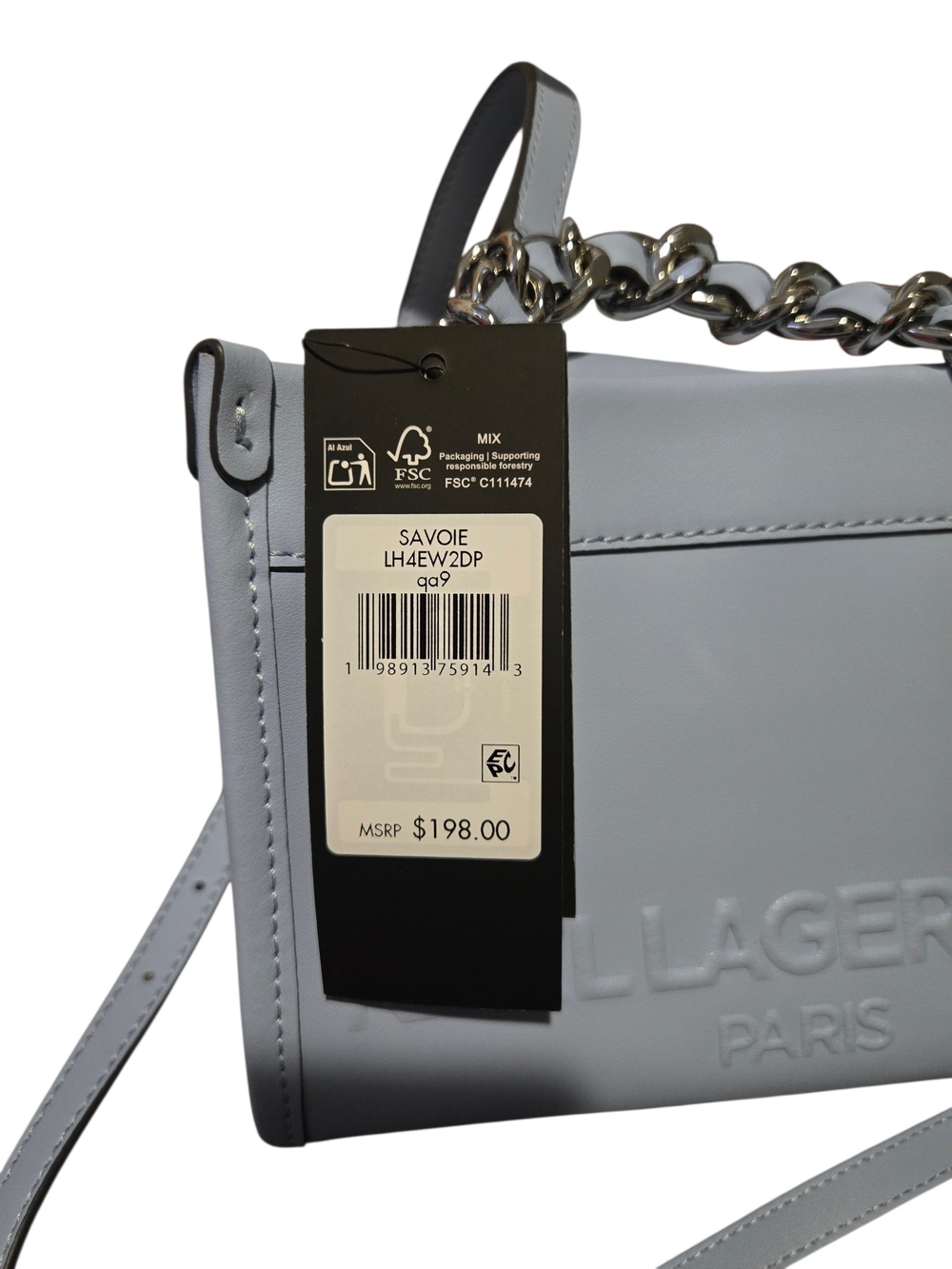 Karl Lagerfeld Pale Blue Chain Top /Crossbody Nwt - Picture 4 of 7